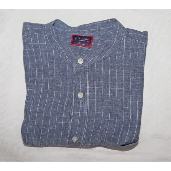 UNTUCKit Ramey Men's Long Sleeve Band Collar Windowpane 100% Linen Shirt Size XL - Picture 6 of 9